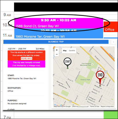 manually entered trip in employee mileage reimbursement