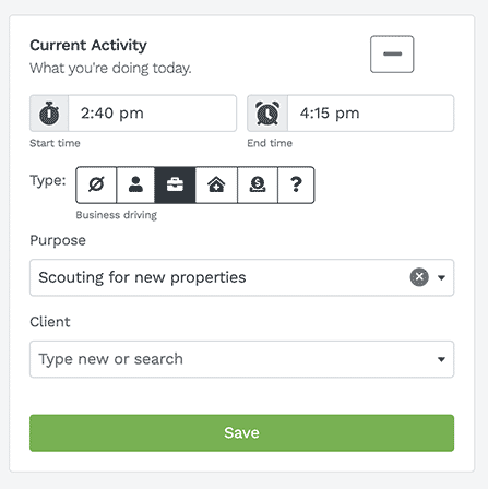 current activity for vehicle mileage tracker